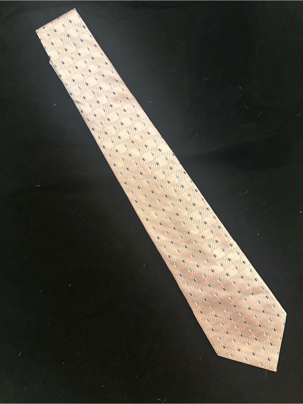 Jones New York Pale Pink 100% Silk Tie with Navy Microdots